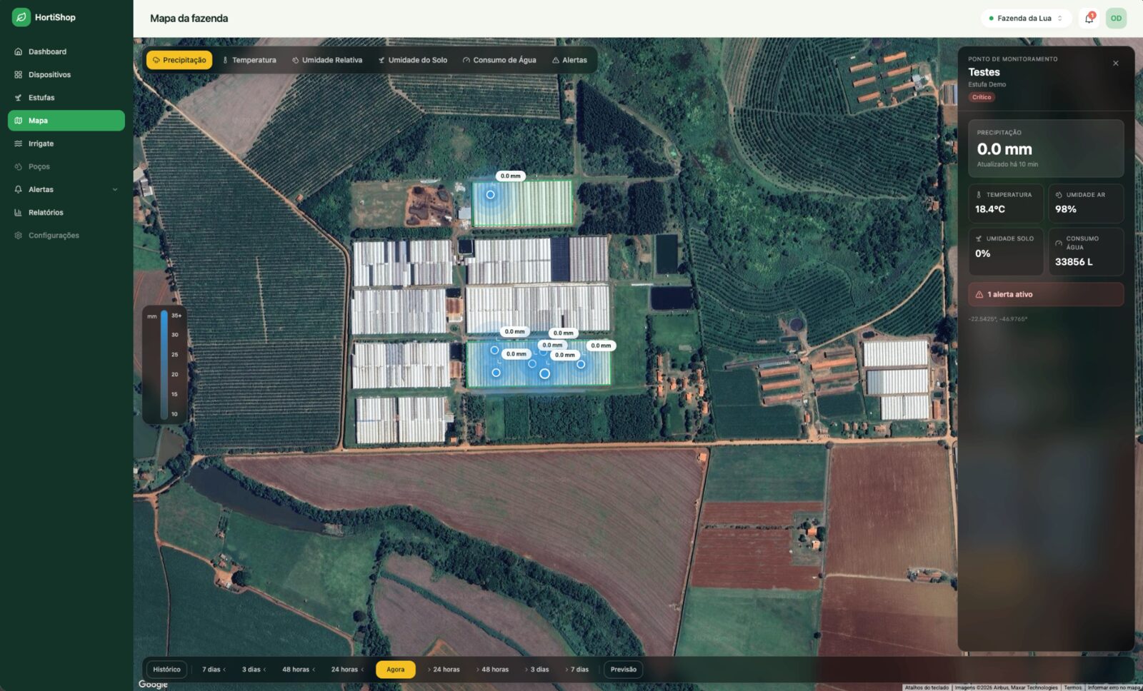Mapa da fazenda com pontos de monitoramento Vizeos